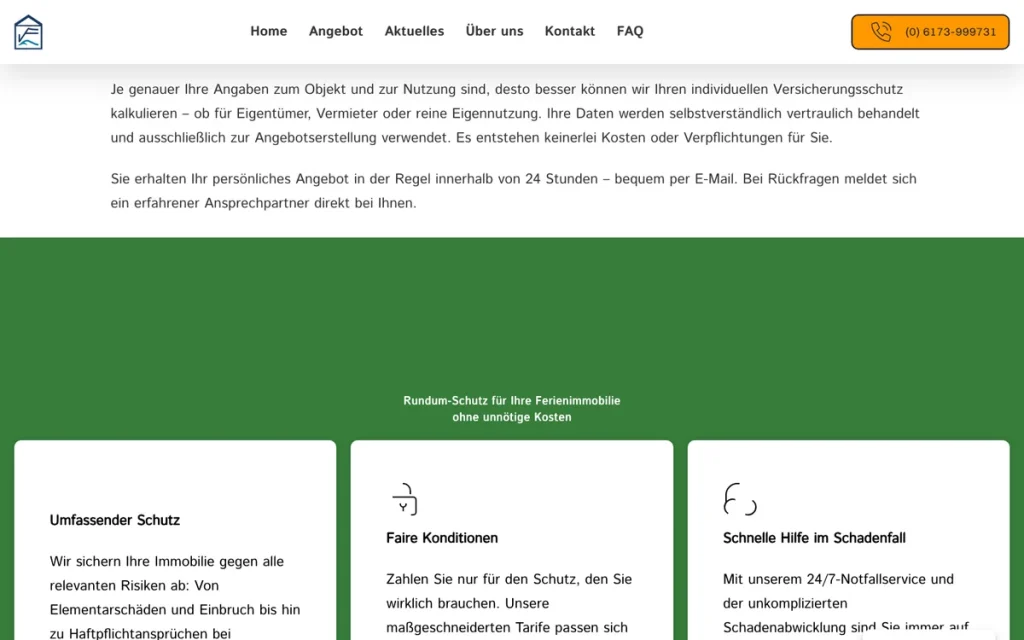 Versicherung Ferienhaus Website - Ferienhausversicherung