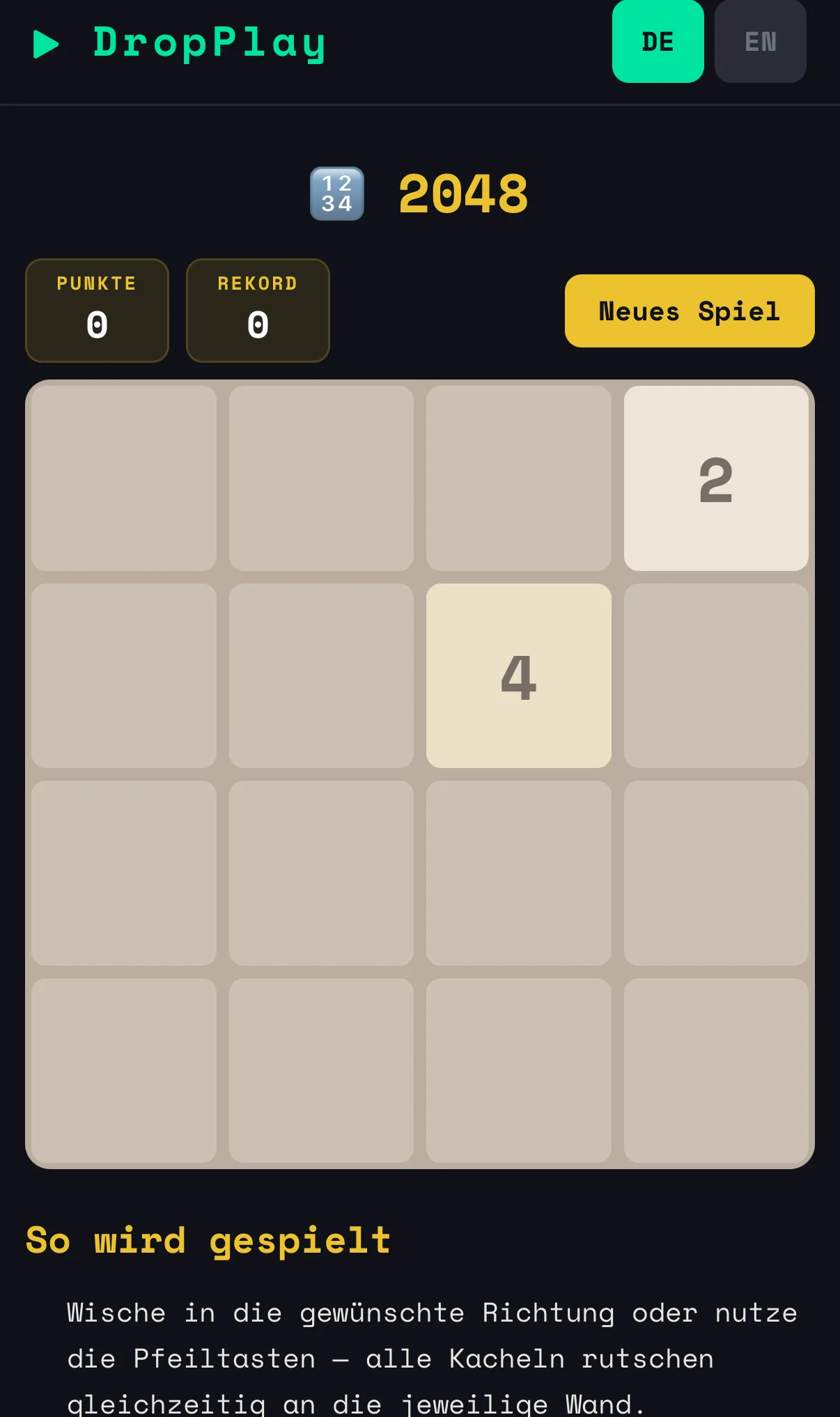 Dropplay Mobile — game 2048