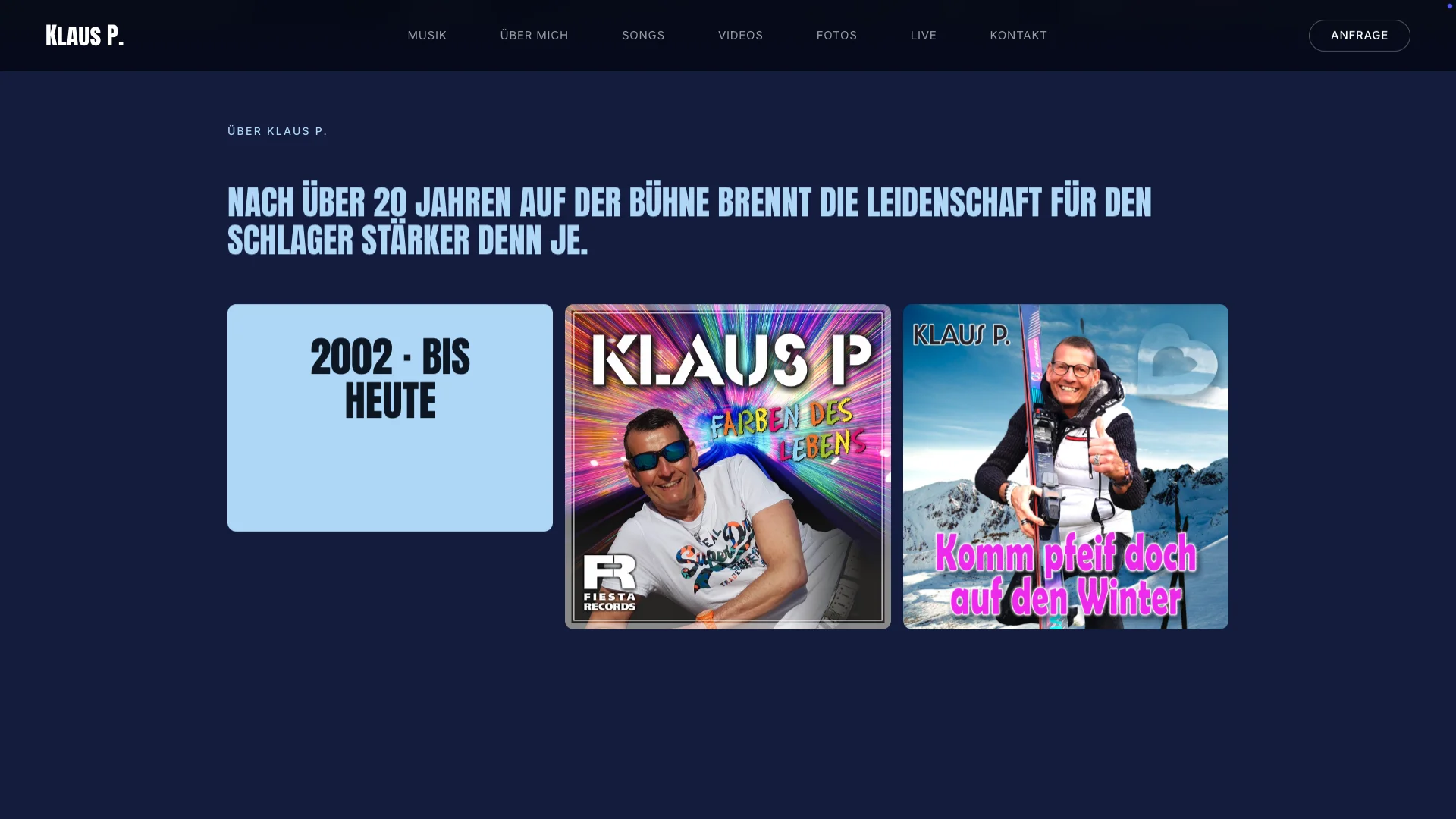 About-Section der Klaus P. Website — 20 Jahre Buehne — Webdesign 2024 Carsten Sachse