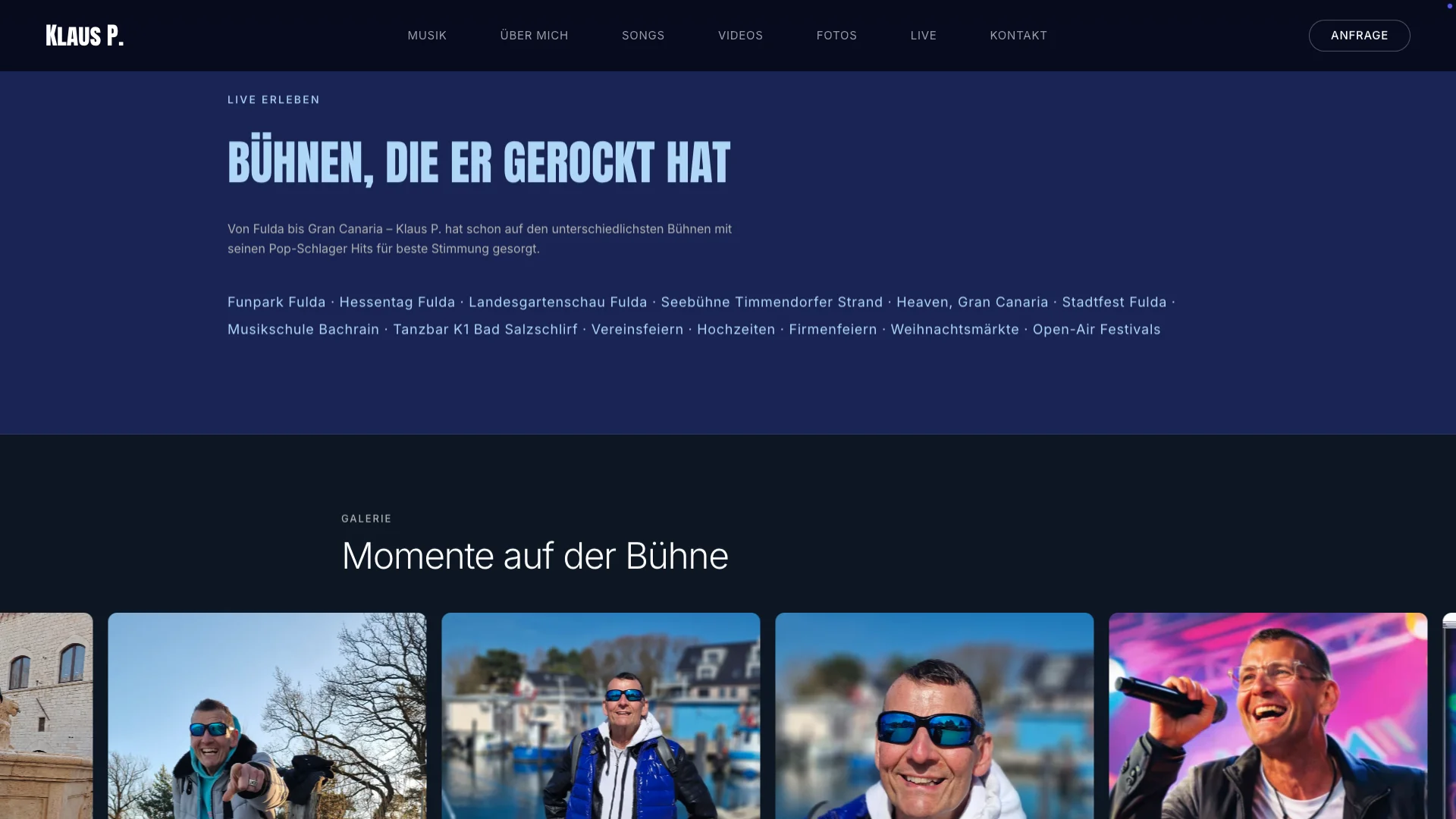 Live-Locations der Klaus P. Website — Buehnen-Galerie — Webdesign 2024 Carsten Sachse