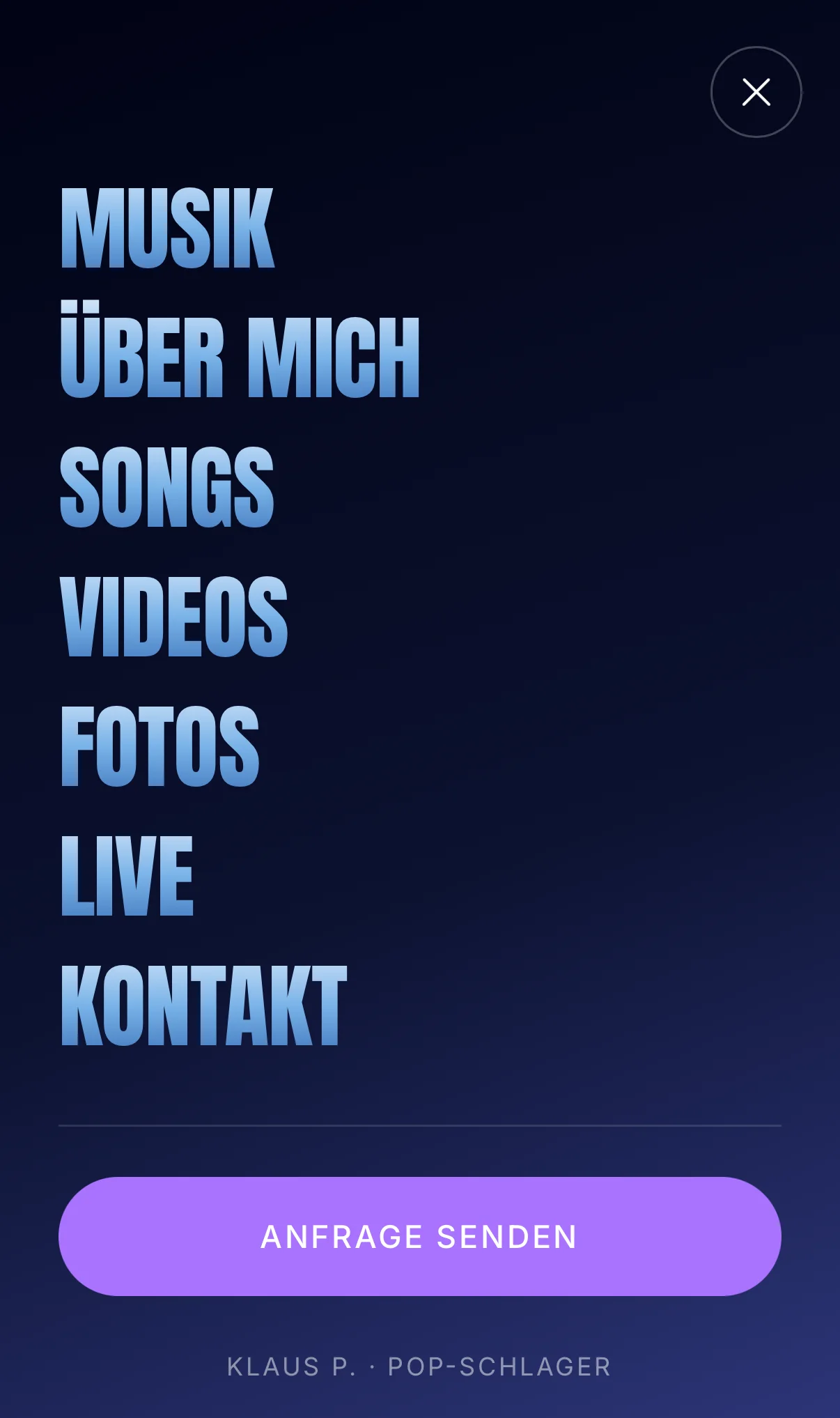 Klausp Mobile — menu overlay