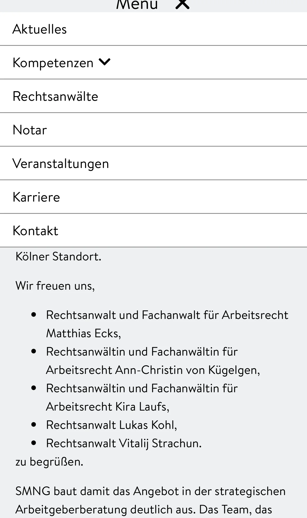 Smng Mobile — kompetenzen menu