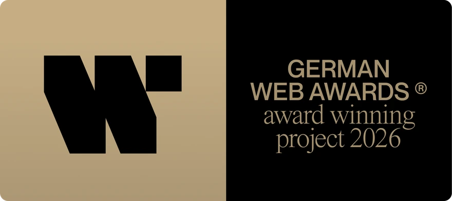 Projekt-Siegel des German Web Awards 2026 mit der Aufschrift „award winning project 2026"