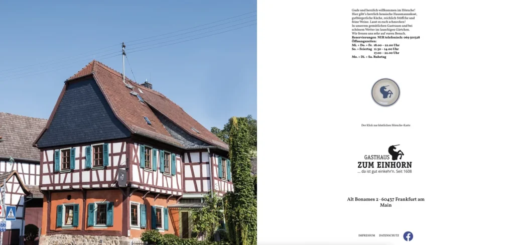 Website Gasthaus zum Einhorn — Desktop-Ansicht der Startseite