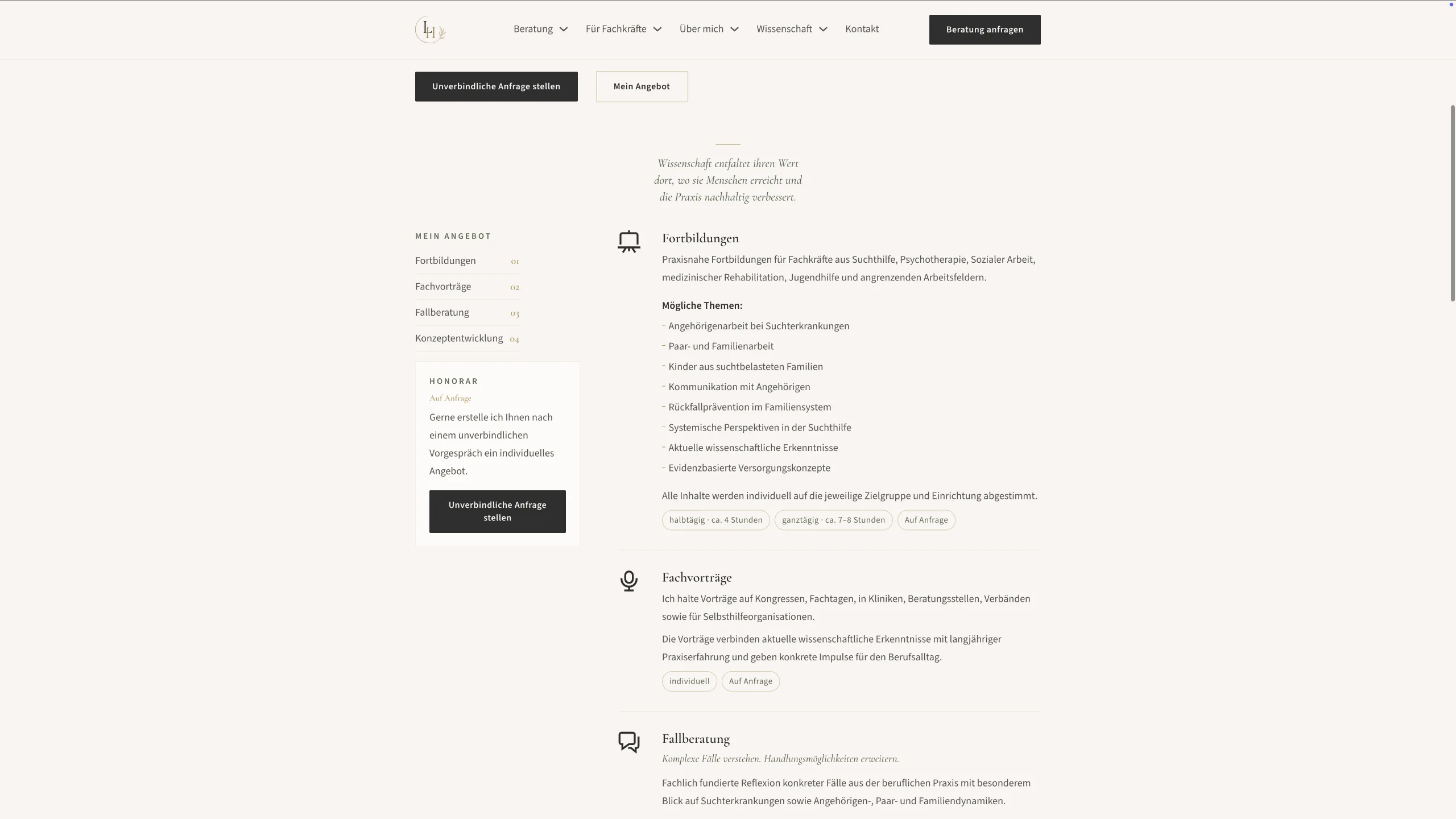 Area for professionals with training, expert talks and case consultation