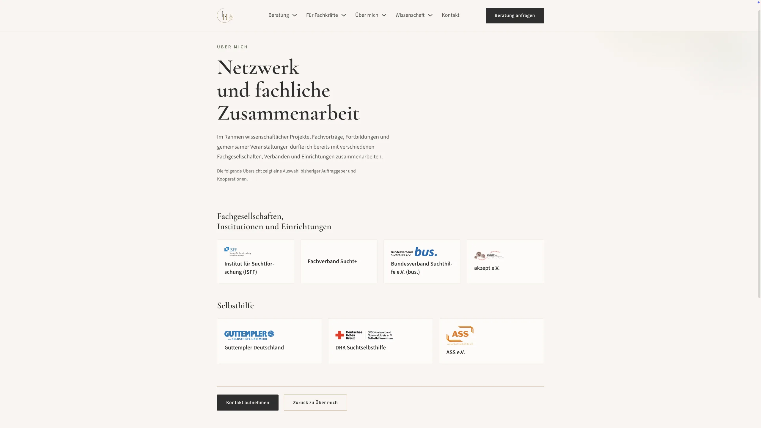 Network page with logo tiles of professional bodies and self-help associations