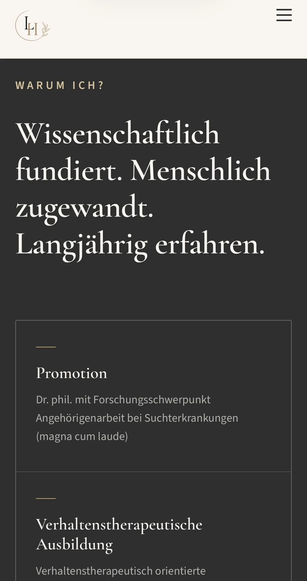 Qualifikationen mobil, dunkle Sektion